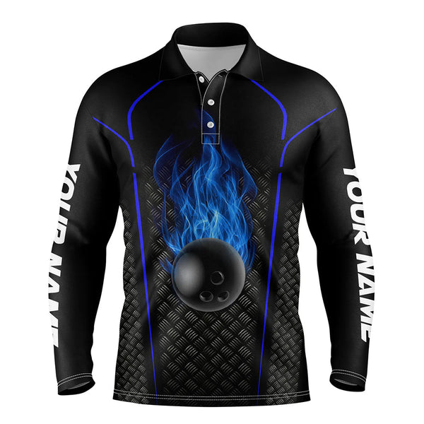 Bowling Shirt For men custom polo Bowling Jersey 3D Bowling Team Shirt For men | Black Blue NQS5143