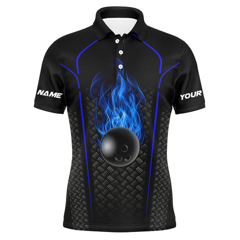 Bowling Shirt For men custom polo Bowling Jersey 3D Bowling Team Shirt For men | Black Blue NQS5143