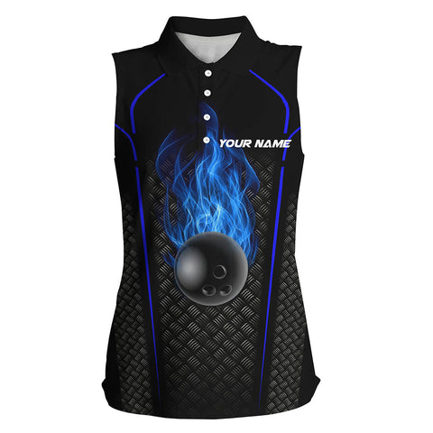 Bowling Shirt For women custom sleeveless polo Bowling Jersey 3D Bowling Team Shirt For women | Blue NQS5143