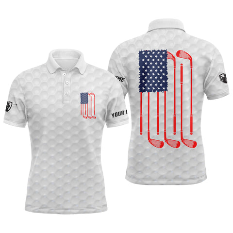 American flag white mens golf polo shirt personalized patriotic golf gift ideas for him NQS3420