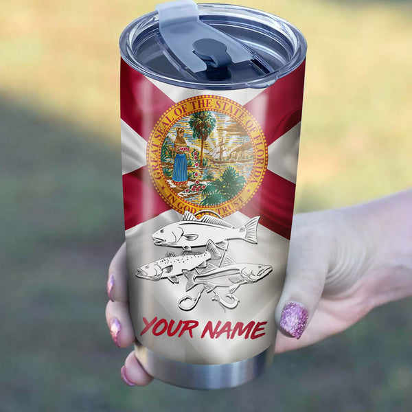 1PC Inshore Slam Snook, Redfish,Trout fishing Florida State Flag Custom name Stainless Steel Tumbler Cup Personalized Fishing gift NQS781