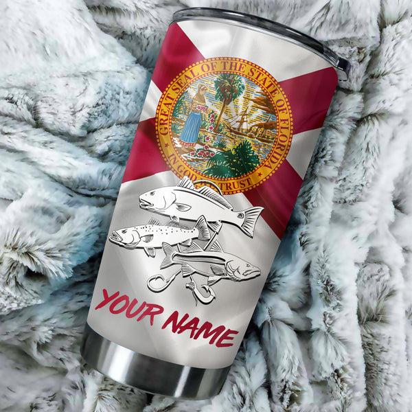 1PC Inshore Slam Snook, Redfish,Trout fishing Florida State Flag Custom name Stainless Steel Tumbler Cup Personalized Fishing gift NQS781