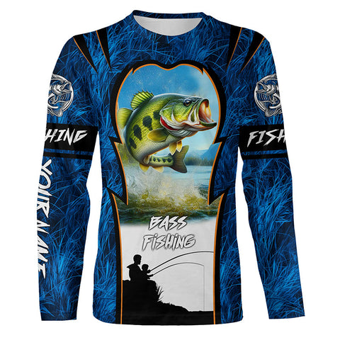 Bass Fishing Blue Camo Custome 3D All Over Printed Shirts, Personalized Fishing gift For Adult, Kid NQS597