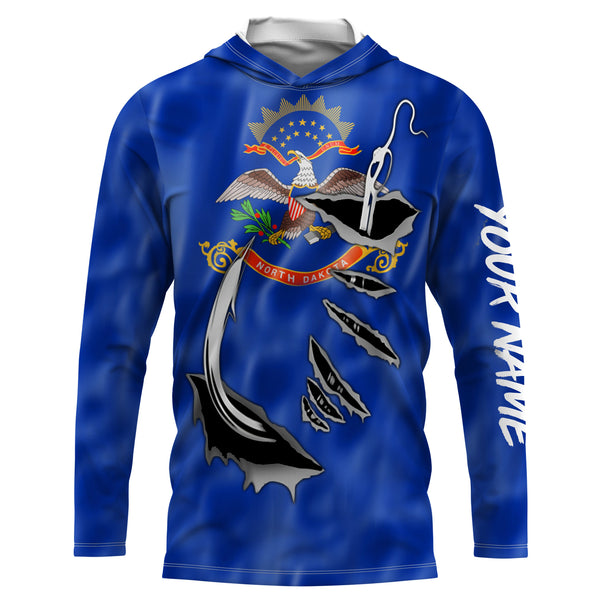 North Dakota Flag 3D Fish Hook UV Protection Custom Long Sleeve performance Fishing Shirts IPHW501