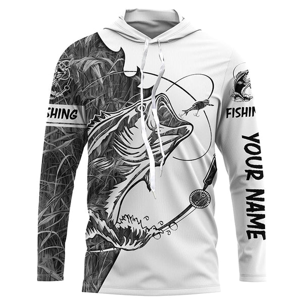 Gray camo Largemouth Bass fishing Long Sleeve Custom fishing shirts for men, women, Kid NQS2333