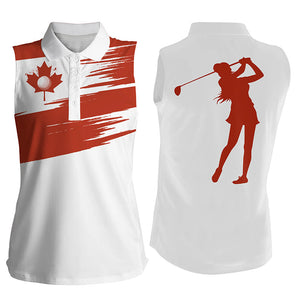 Womens sleeveless polo shirt Canada flag patriot white golf shirt NQS4273