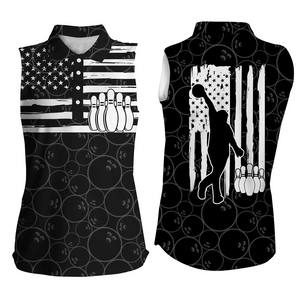 American flag patriotic black bowling pattern bowling Sleeveless polo shirts for women NQS4700