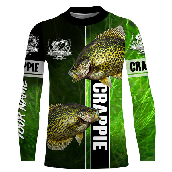 Crappie fishing green shirt Custom name UV Long Sleeve Fishing Shirts, fishing gifts for men, women, kid NQS1612