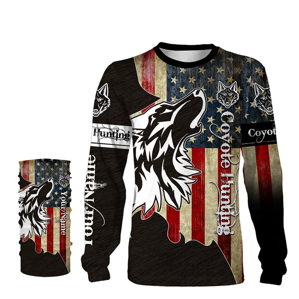 Coyote Hunting Camo American flag patriotic coyote tattoo hunting clothes Customize Name 3D All Over Printed Shirts gift For coyote Hunters NQS1406