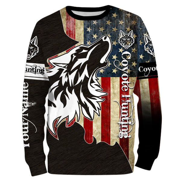 Coyote Hunting Camo American flag patriotic coyote tattoo hunting clothes Customize Name 3D All Over Printed Shirts gift For coyote Hunters NQS1406