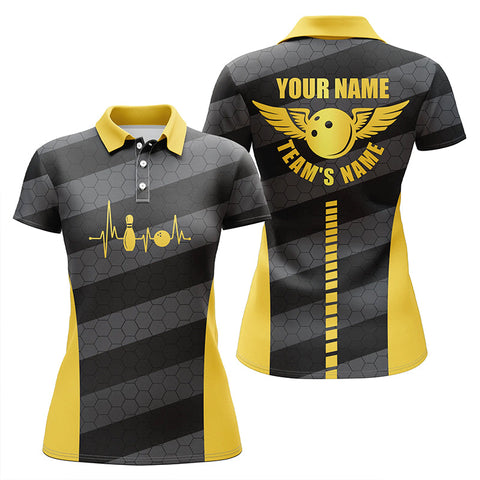 Women bowling polo shirts custom bowling team shirts for bowlers, team bowling jerseys | Yellow NQS5185