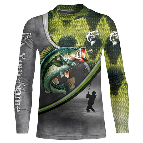 Largemouth Bass fishing scales personalized bass fishing shirts, sun protection fishing apparel NQS3294