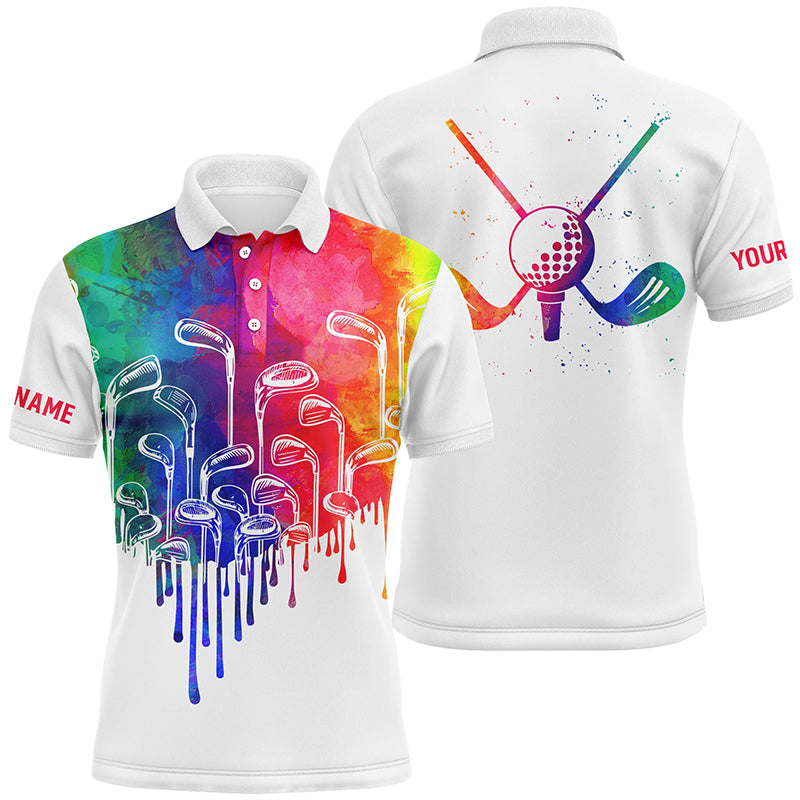 Watercolor white Mens golf polo shirts custom golf tops for mens, golf gifts NQS5895