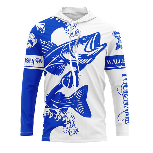 Personalized Walleye fishing tattoo jerseys, Walleye Long Sleeve Fishing tournament shirts | Blue NQS3719