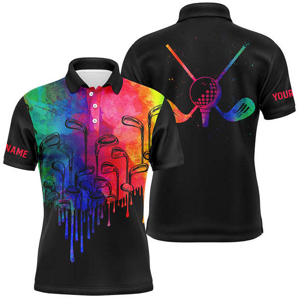 Watercolor black Mens golf polo shirts custom King of clubs golf tops for mens, golfing gifts NQS6325