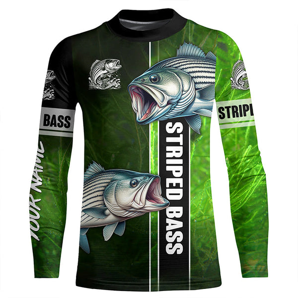 Striped Bass Striper fishing green shirt Custom name UV Long Sleeve Fishing Shirts, fishing gifts NQS2340