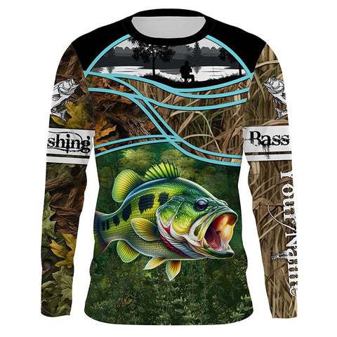 Largemouth Bass fishing team bass shirts for men camo custom Performance Long Sleeve fishing shirts NQSD86