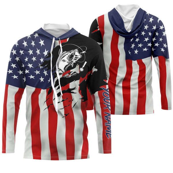 Largemouth bass fishing tattoos American flag patriotic fishing Custom Name 3D tournament fishing shirts UV protection UPF 30+ NQS2797