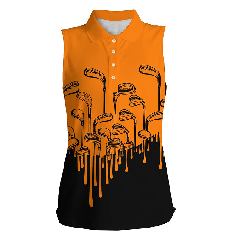 Orange and black Halloween golf clubs Women sleeveless polo shirt female golf attire, golfing gifts NQS6115