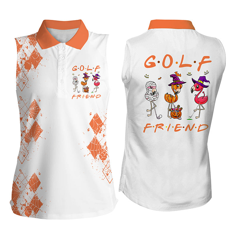 Funny Halloween Women's sleeveless golf polo shirt - Flamingo golf friend Halloween shirt NQS3895