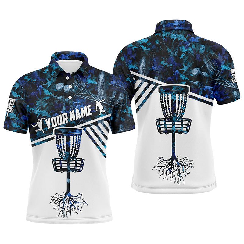 Mens disc golf polo shirt blue camo custom name disc golf team shirt, disc golf gifts NQS4304