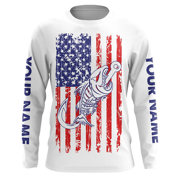 American flag fishing Fish hook skull Custom mens patriotic long sleeve sun protection fishing shirts NQS5934