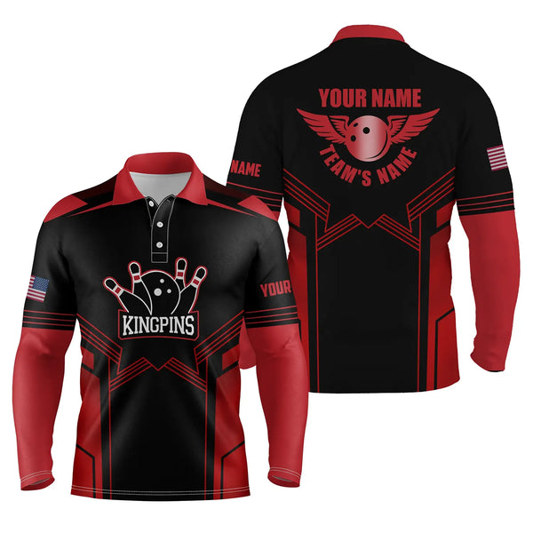 Red and black Bowling polo shirts for men custom name and team name bowling polo team shirts NQS4728