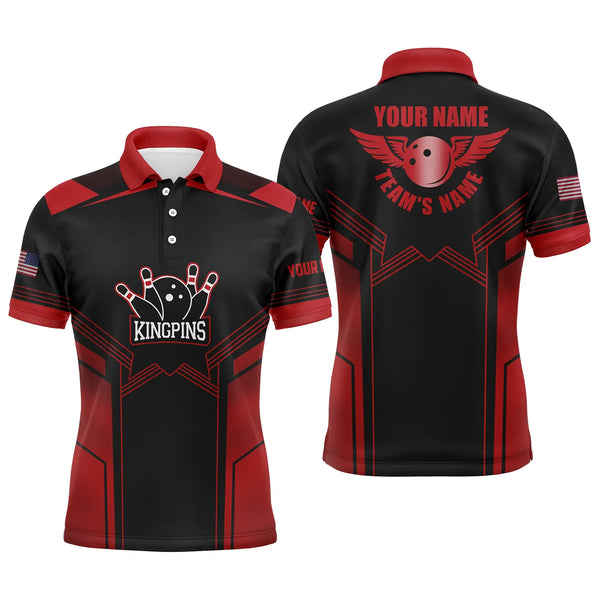 Red and black Bowling polo shirts for men custom name and team name bowling polo team shirts NQS4728