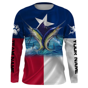 Marlin Sailfish fishing Texas flag custom name & team name fishing apparel, custom upf fishing shirts NQS3052