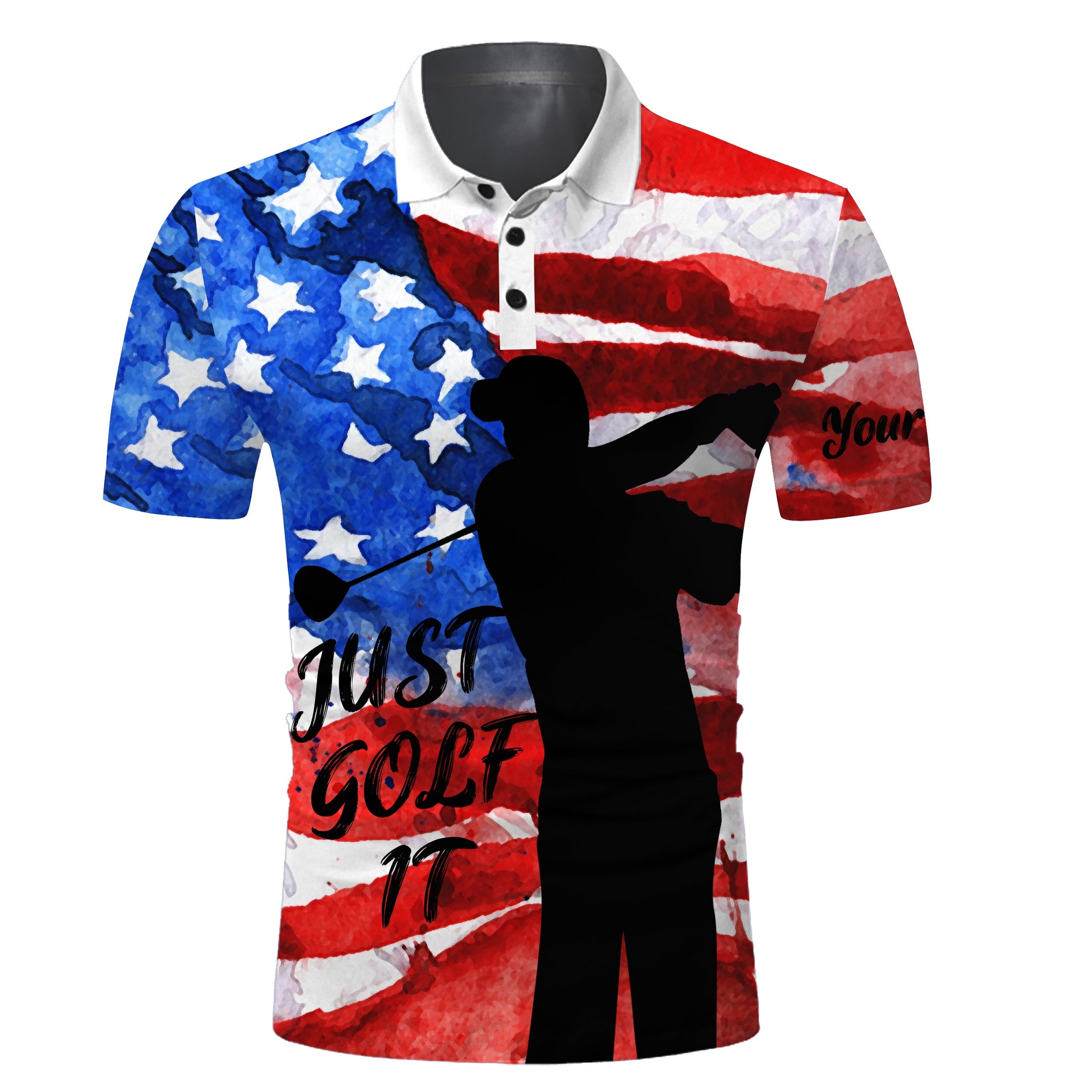 Mens patriotic golf polo shirt American flag Just golf it custom name unique gifts for golf lovers NQS3467