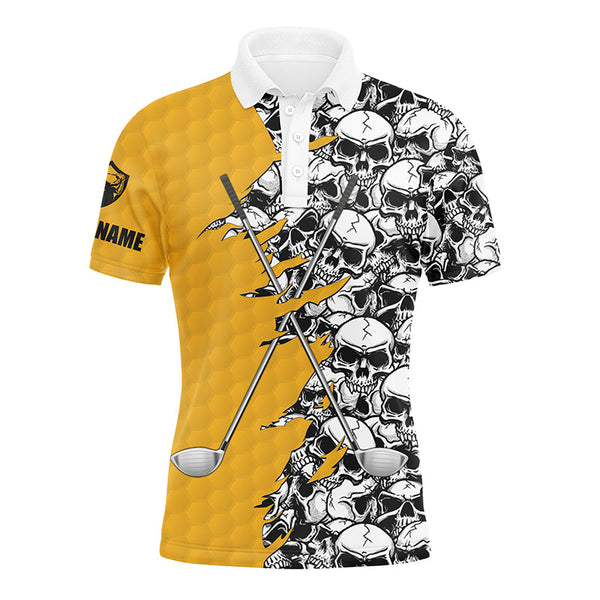 Mens long sleeve golf tops polo yellow pattern skull golf clubs custom name golf performance shirts NQS3919