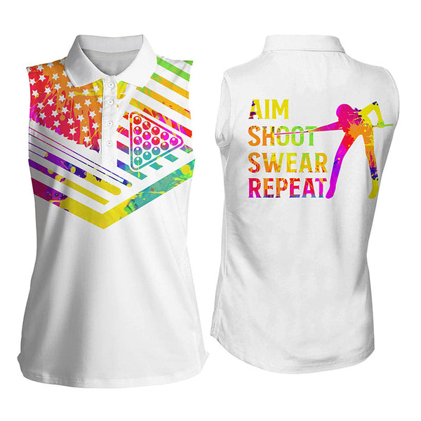 Billiards Polo Shirts for men, women watercolor American flag custom name aim shoot swear repeat NQS5239