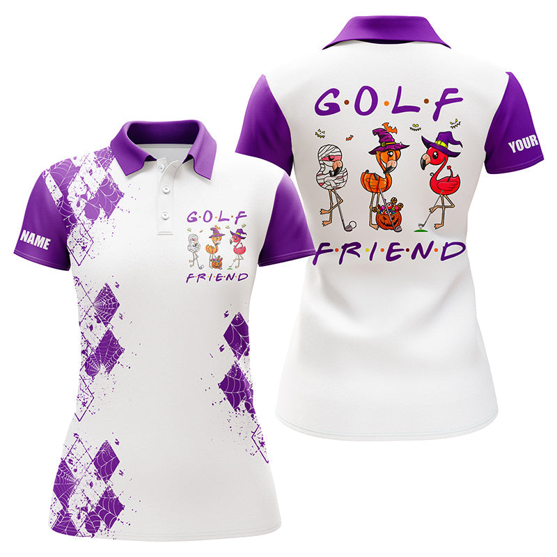 Funny halloween golf shirt custom women golf polo shirt - Flamingo golf friend Halloween purple shirt NQS3928