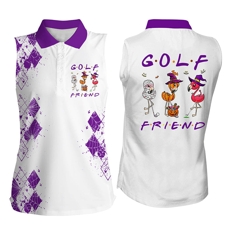 Funny Halloween Women's sleeveless golf polo shirt - Flamingo golf friend purple Halloween shirt NQS3928