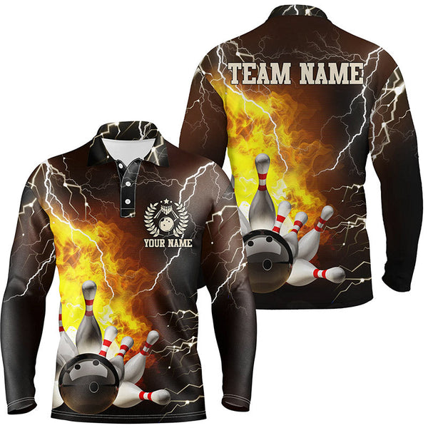 Mens Bowling polo shirts Custom flame lightning thunder Bowling Team Jersey, Bowling Team League Shirt NQS6150