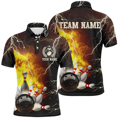 Mens Bowling polo shirts Custom flame lightning thunder Bowling Team Jersey, Bowling Team League Shirt NQS6150