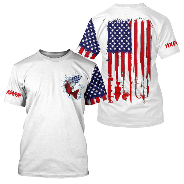 American flag Walleye fishing personalized patriotic UV Protection Fishing Shirts for mens, women, kid NQS5483