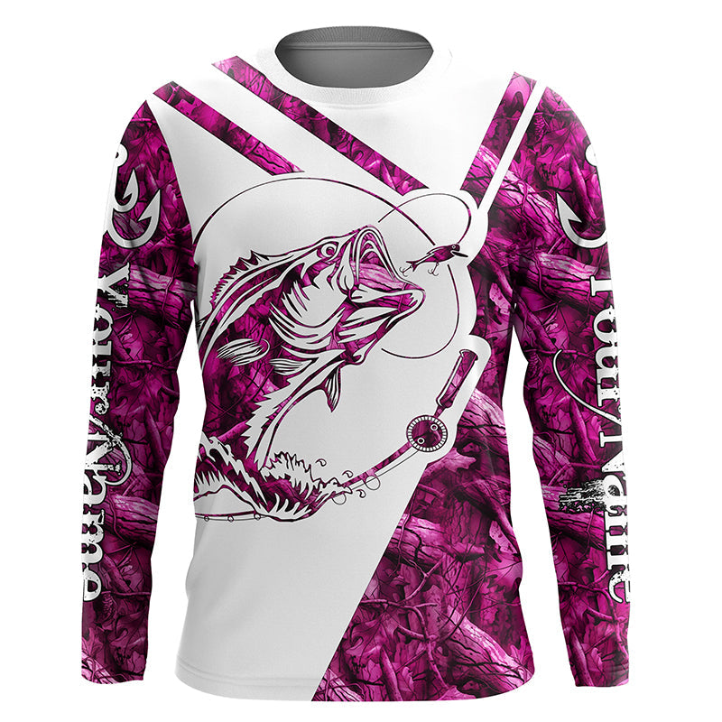 Largemouth Bass Fishing pink girl camo Custom fishing shirts for men, women, kid NQSD174