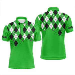 Mens golf polo shirt plus size green argyle plaid golf skull pattern custom name mens green golf tops NQS4966