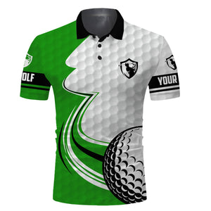 Green & white golf ball long sleeve upf golf polo shirts custom name golf gifts for men NQS3485