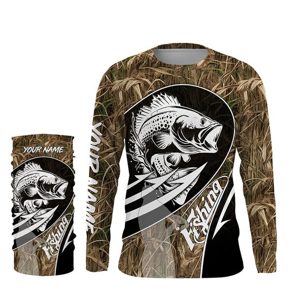 Largemouth Bass fishing tattoo camo Custom UV protection fishing long sleeve shirt NQS3237