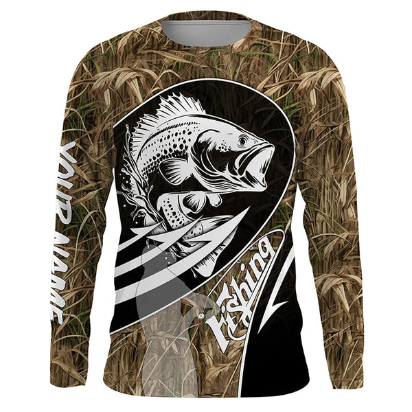 Largemouth Bass fishing tattoo camo Custom UV protection fishing long sleeve shirt NQS3237