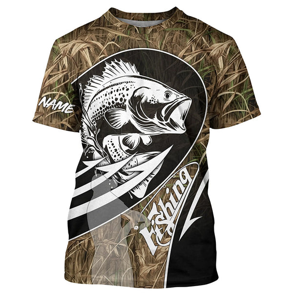 Largemouth Bass fishing tattoo camo Custom UV protection fishing long sleeve shirt NQS3237