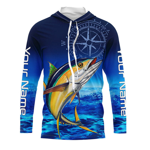 Personalized Tuna Saltwater Blue Long Sleeve Performance Fishing Shirts, Tuna compass tournament Shirt NQS5786