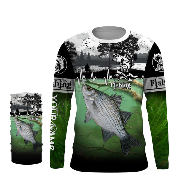 White bass Fishing freshwater fish UV protection quick dry Custom name long sleeves UPF 30+ fishing shirt for adult and Kid NQS2660