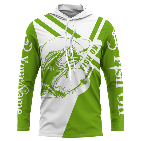 Largemouth Bass fishing clothes green Custom upf fishing Shirts, custom fishing shirts with hood NQS3082