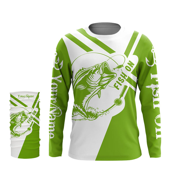 Largemouth Bass fishing clothes green Custom upf fishing Shirts, custom fishing shirts with hood NQS3082