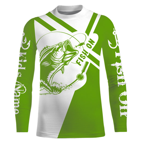 Largemouth Bass fishing clothes green Custom upf fishing Shirts, custom fishing shirts with hood NQS3082