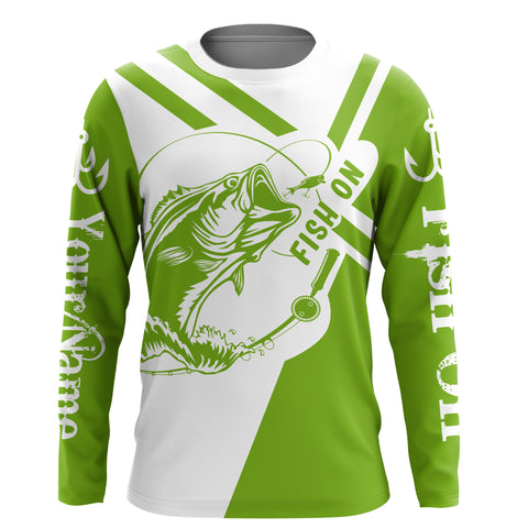 Largemouth Bass fishing clothes green Custom upf fishing Shirts, custom fishing shirts with hood NQS3082