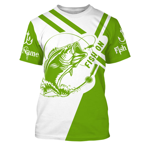 Largemouth Bass fishing clothes green Custom upf fishing Shirts, custom fishing shirts with hood NQS3082